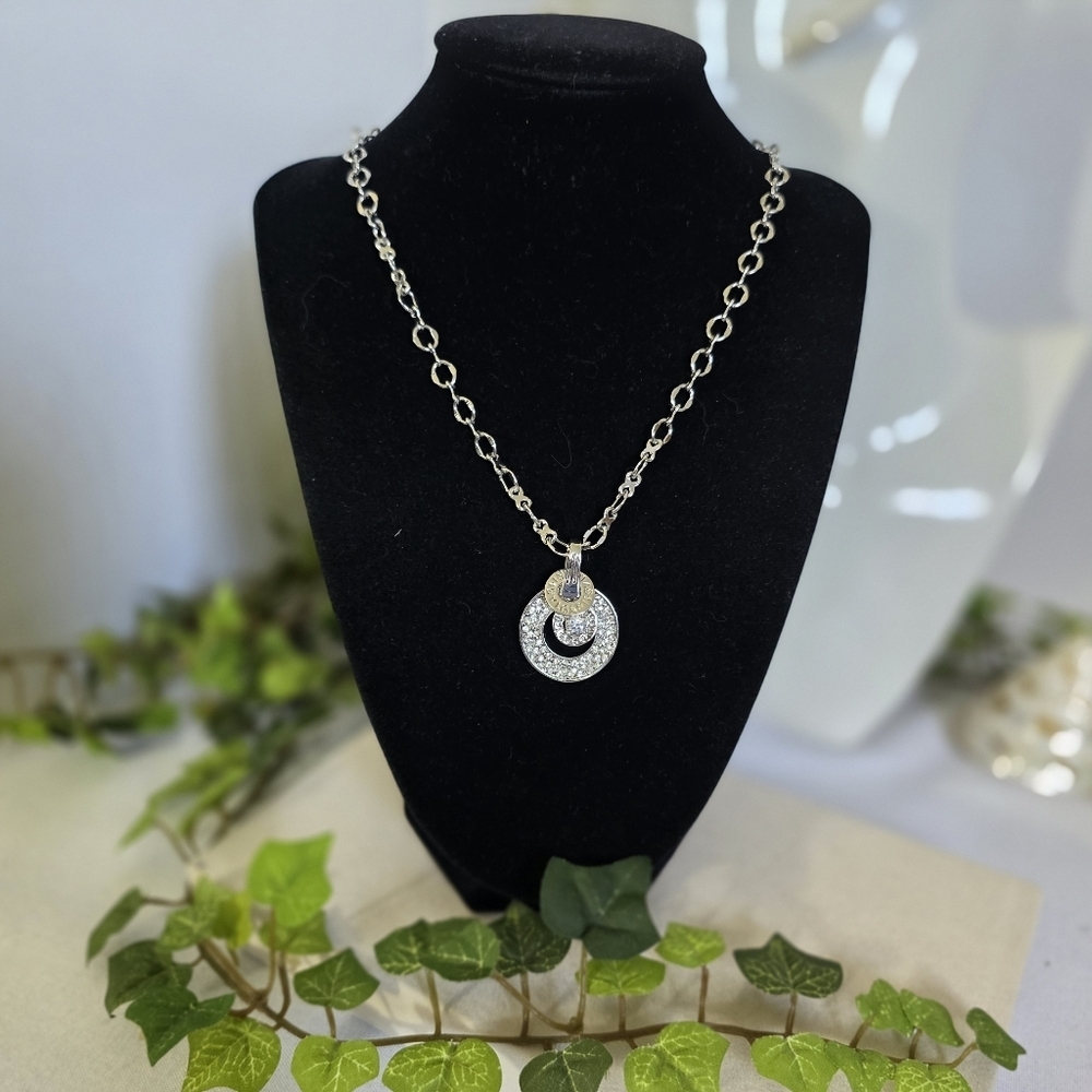 Silver Chain Necklace With Cubic Zirconia Round Pendant
